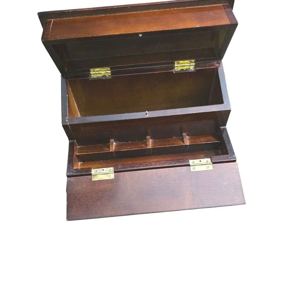 Vintage 1986 The Bombay Company Valet Jewelry Box, Dark Wood Desktop Organizer